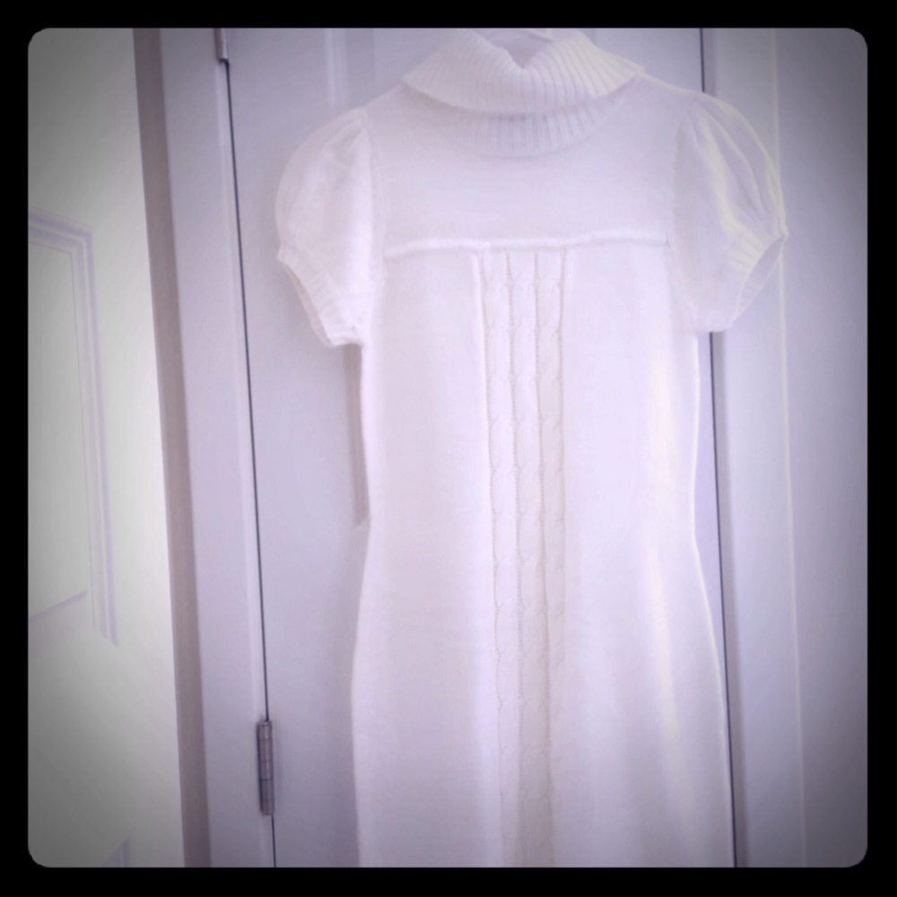 Off white/ivorycap sleeve cable knit sweater dress